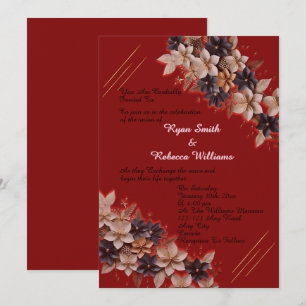 Invitación de Boda Floral Geométrica Roja