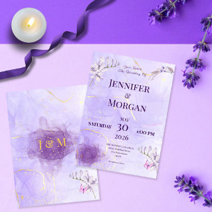 Invitación de Boda Floral Gótica de Oro Púrpura