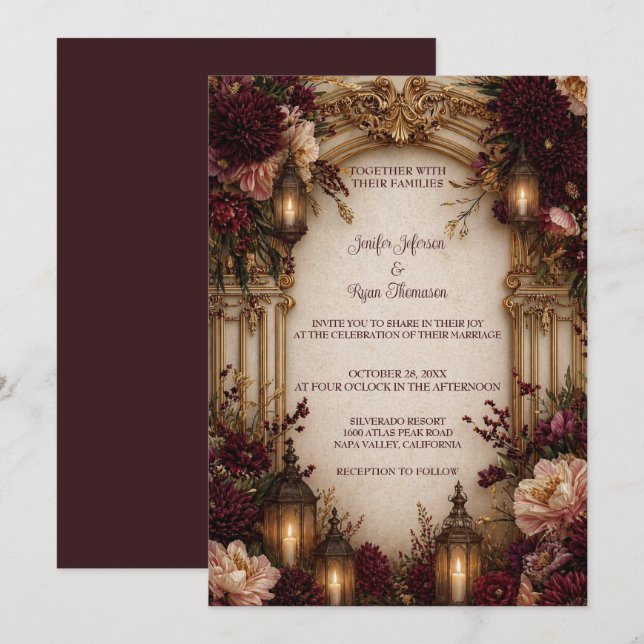 Invitación de boda Floral Gótico de Halloween (Anverso / Reverso)