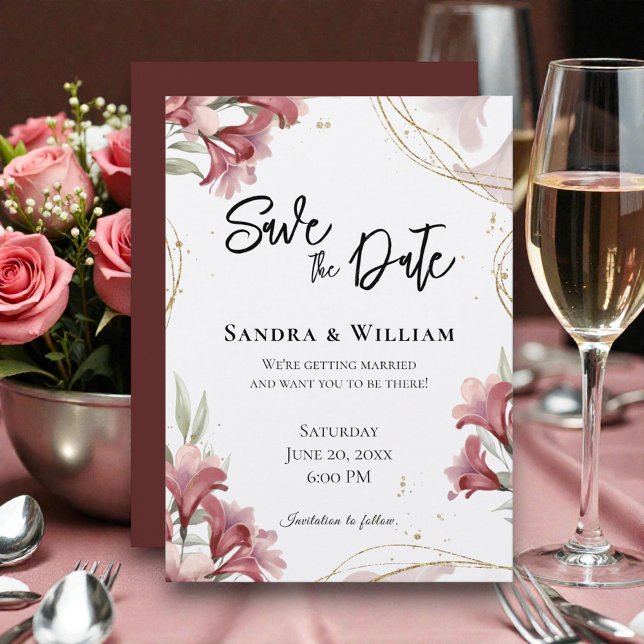 Invitación de boda floral granate con acuarela par (Subido por el creador)