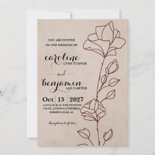 Invitación de boda floral granate elegante