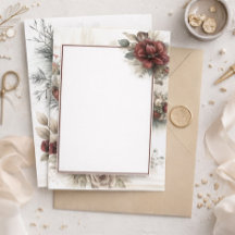 Invitación de Boda Floral Granate Moderna en Blanc