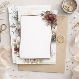 Invitación de Boda Floral Granate Moderna en Blanc