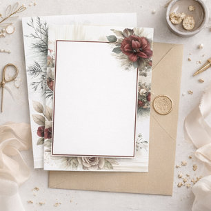 Invitación de Boda Floral Granate Moderna en Blanc