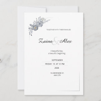 Invitación de boda floral gris elegante