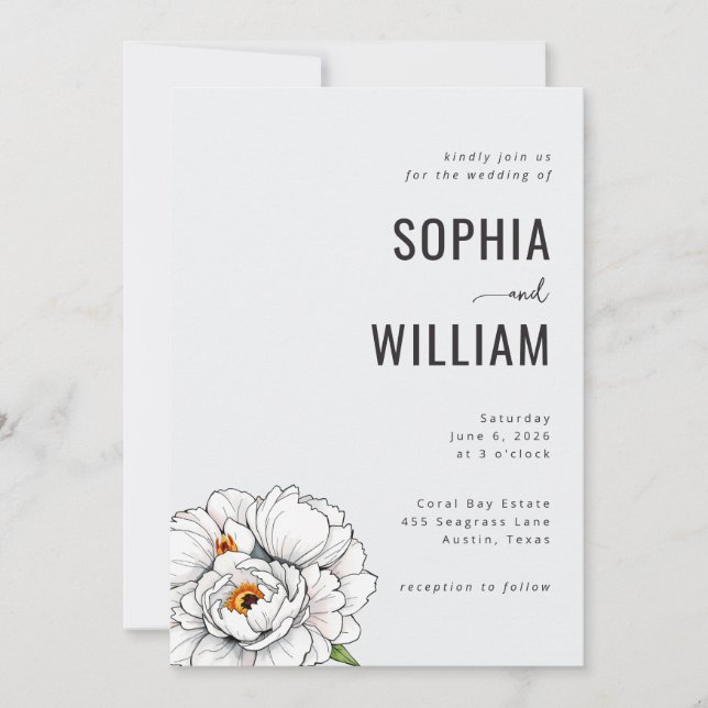 Invitación de boda floral gris elegante (Anverso)