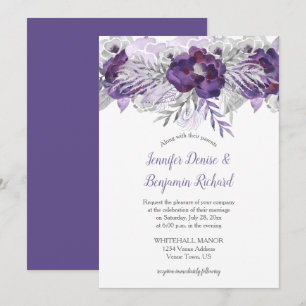 Invitación de boda floral gris lavanda violeta ult