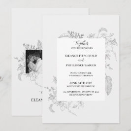 Invitación de boda floral gris vintage