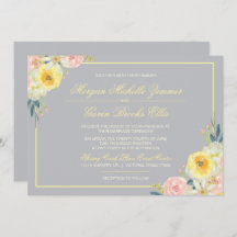 Invitación de boda floral gris y amarillo