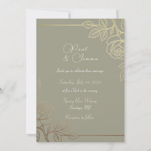Invitación de boda floral gris y dorado