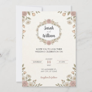 Invitación de boda floral hexagonal rosa rosada ru