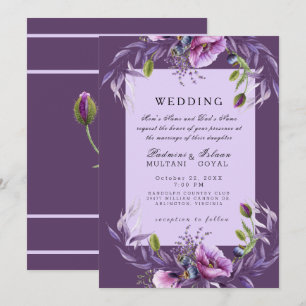 Invitación de boda floral india de estilo Deep Pur