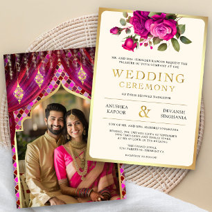 Invitación de boda floral india hindú de oro magen