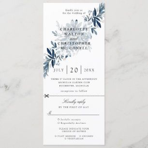 invitación de boda floral índigo con respuesta adj