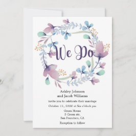 Invitación de boda floral. Invitación azul y púrpu