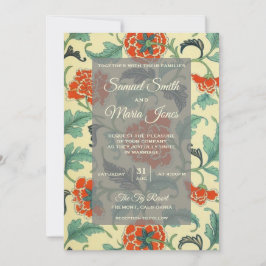 Invitación de boda floral japonesa vintage