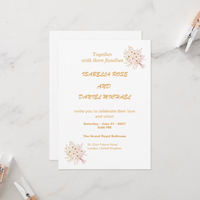 Invitación de boda floral Kraft marrón rústico (Anverso/Reverso In Situ)