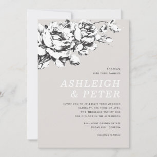 Invitación de boda floral La Vie en Rose - Gris