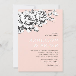 Invitación de boda floral La Vie en Rose - Rosa