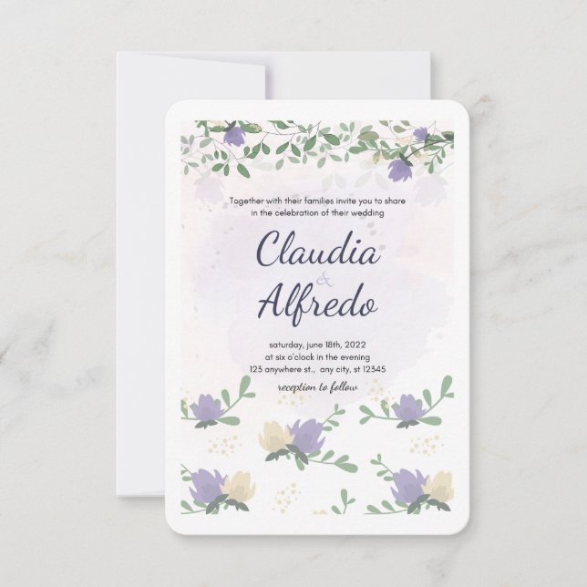 Invitación de boda floral lavanda (Anverso)