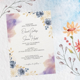Invitación de boda floral lavanda azul romántica