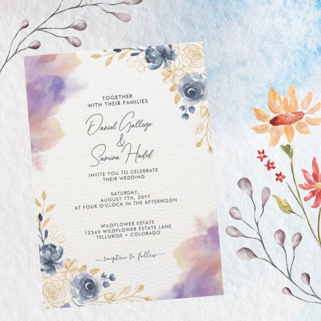 Invitación de boda floral lavanda azul romántica (Subido por el creador)