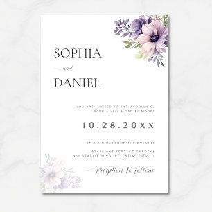 Invitación de boda floral lavanda minimalista eleg