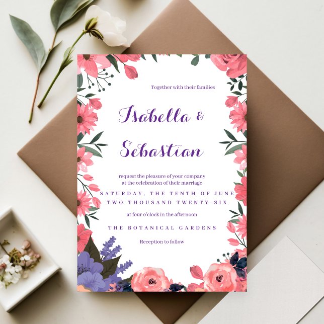 Invitación de boda floral Lavanda y Rubor (Subido por el creador)