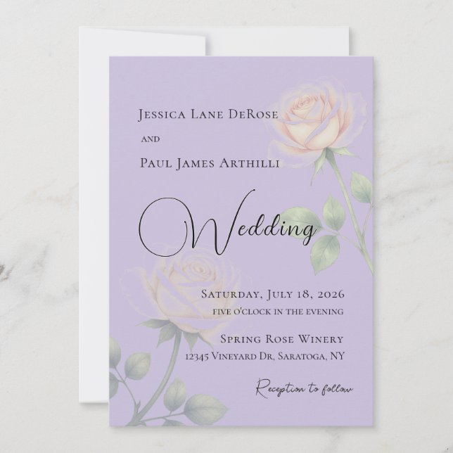 Invitación de boda floral lila claro (Anverso)