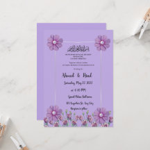 Invitación de Boda Floral Lila Elegante con Perla