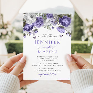 Invitación de boda floral lila violeta elegante