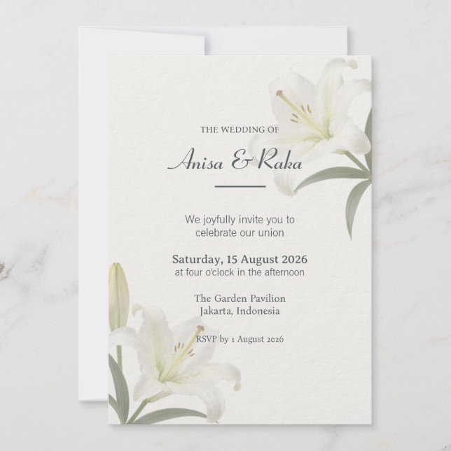 Invitación de boda floral Lily Garden (Anverso)