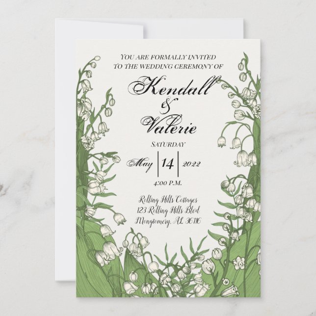 Invitación de boda floral Lirio de los Valles 5x7 (Anverso)