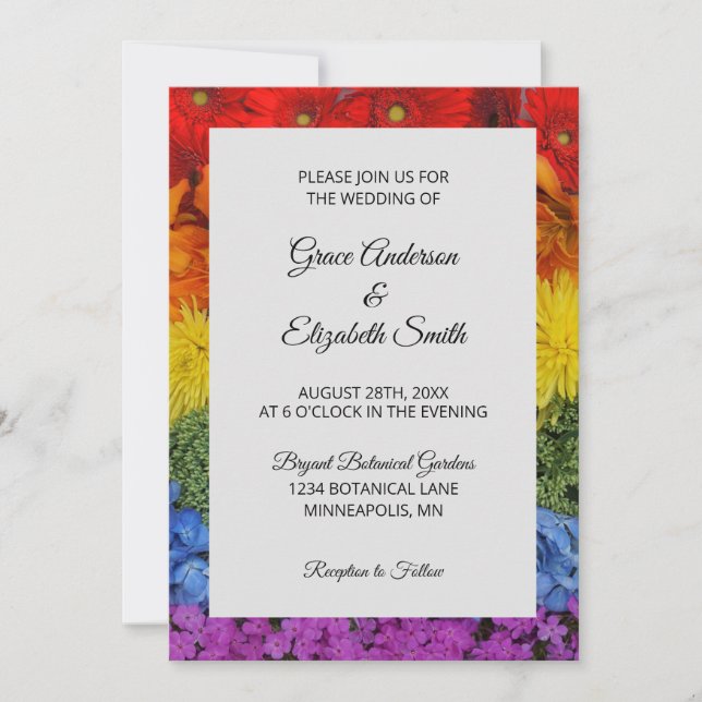 Invitación de boda floral Love Is Love Pride (Anverso)