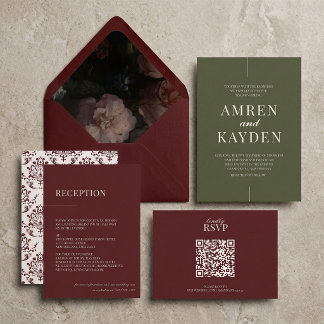 Invitación de boda floral malhumorada burdeos y sa