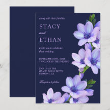 Invitación de boda floral malva con flores púrpura