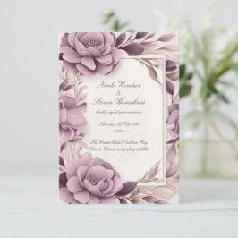 Invitación de boda floral malva Juntos para siempr