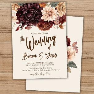 Invitación de boda floral marfil beige marrón