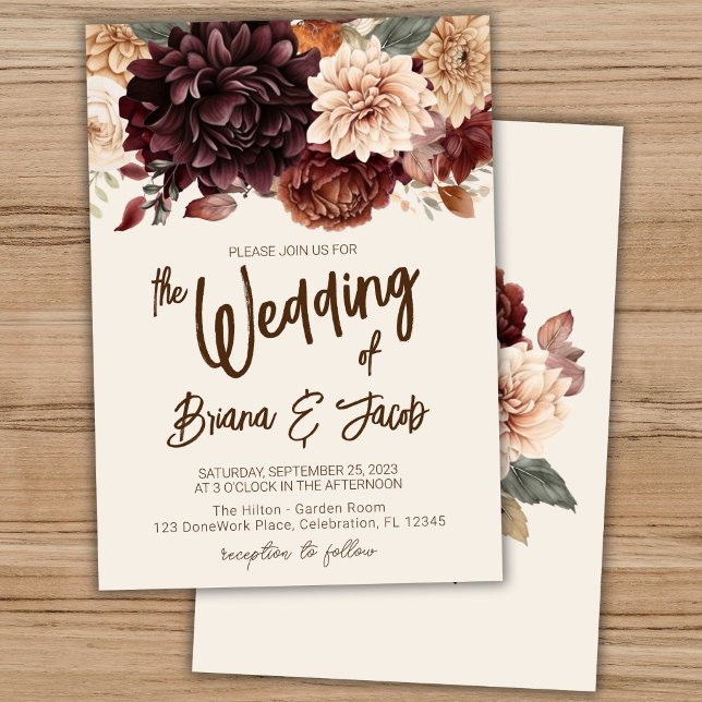 Invitación de boda floral marfil beige marrón (Subido por el creador)