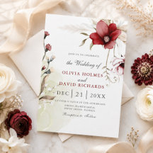 Invitación de boda floral marfil borgoña