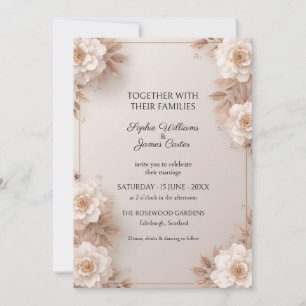 Invitación de boda floral marfil taupe