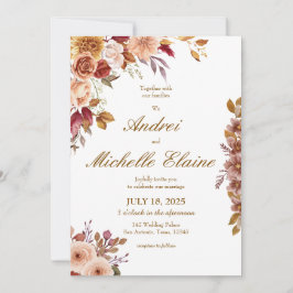 Invitación de boda floral marrón elegante