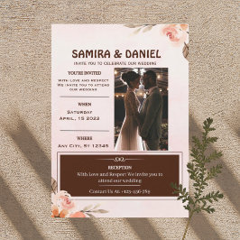 Invitación de boda floral marrón suave y rústica