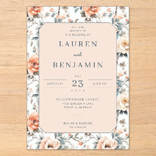 Invitación de boda floral melocotón romántico