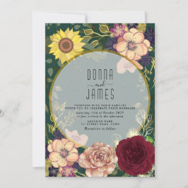 Invitación de boda Floral Melocotón Rosa Esmeralda