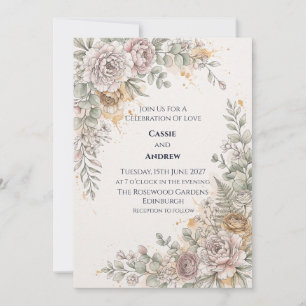 Invitación de boda floral melocotón rubor