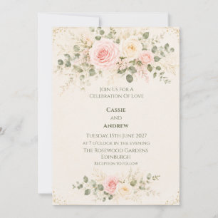 Invitación de boda floral melocotón rubor