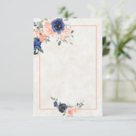 Invitación de boda floral melocotón y azul presupu