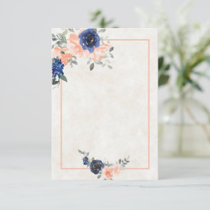 Invitación de boda floral melocotón y azul presupu