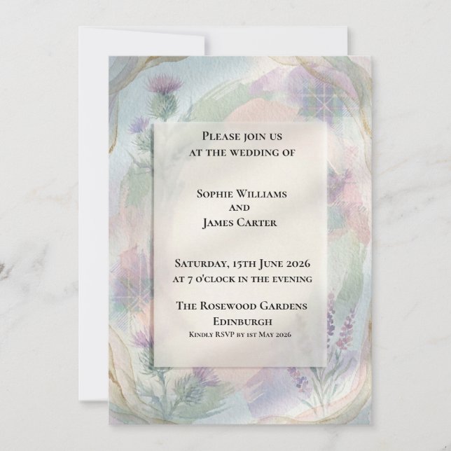 Invitación de boda floral melocotón y salvia paste (Anverso)